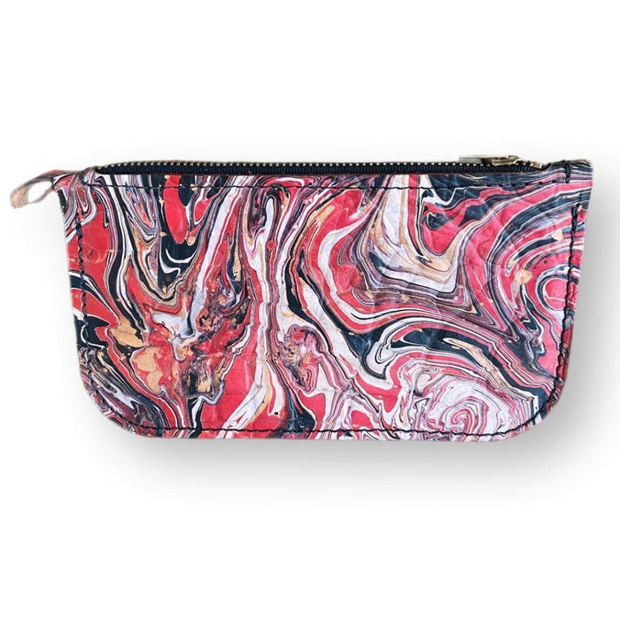 Hand Dipped Ink Art Red Black Leather Zipper Pouch Wallet Purse Women's Men's - Mother Road Customs