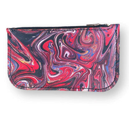 Hand Dipped Ink Art Red Black Leather Zipper Pouch Wallet Purse Women's Men's - Mother Road Customs