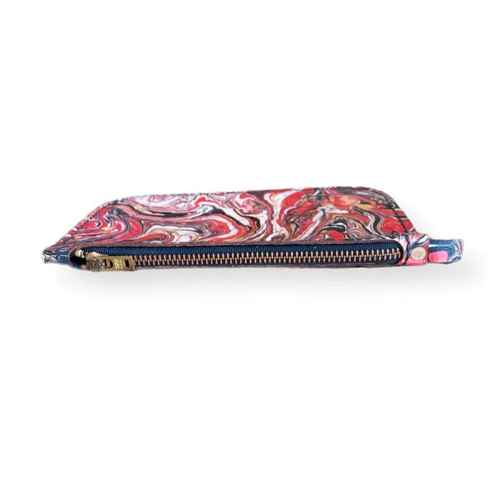 Hand Dipped Ink Art Red Black Leather Zipper Pouch Wallet Purse Women's Men's - Mother Road Customs