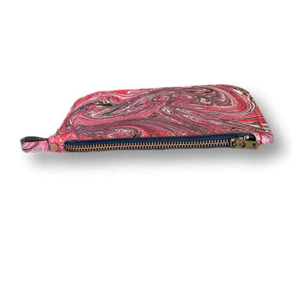 Hand Dipped Ink Art Red Black Leather Zipper Pouch Wallet Purse Women's Men's - Mother Road Customs
