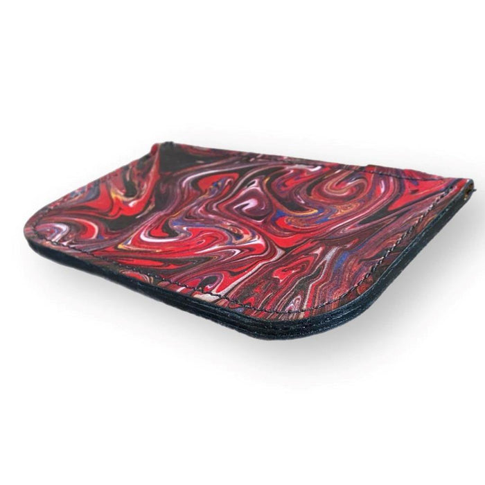 Hand Dipped Ink Art Red Black Leather Zipper Pouch Wallet Purse Women's Men's - Mother Road Customs