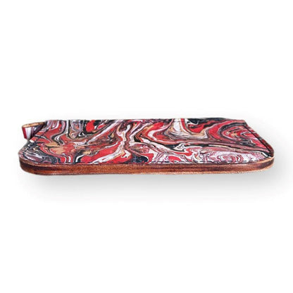 Hand Dipped Ink Art Red Black Leather Zipper Pouch Wallet Purse Women's Men's - Mother Road Customs