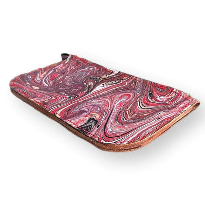 Hand Dipped Ink Art Red Black Leather Zipper Pouch Wallet Purse Women's Men's - Mother Road Customs