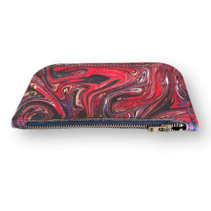 Hand Dipped Ink Art Red Black Leather Zipper Pouch Wallet Purse Women's Men's - Mother Road Customs