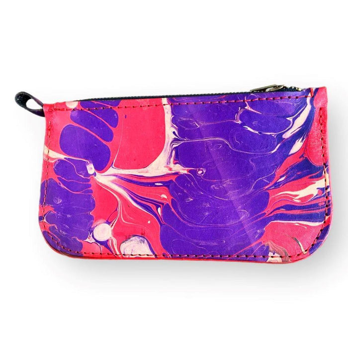 Hand Dipped Ink Art Red Purple Leather Zipper Pouch Wallet Purse Women's Men's - Mother Road Customs