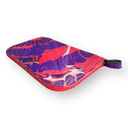 Hand Dipped Ink Art Red Purple Leather Zipper Pouch Wallet Purse Women's Men's - Mother Road Customs