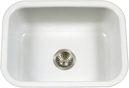 Houzer Porcelain Enamel Stainless Steel Porcela Series - Undermount Single Bowl Kitchen Sink, Durable, Sleek, and Stylish Large White Sink, Ideal for Home or Apartment - PCS-2500