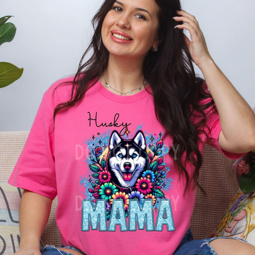 Husky Dog Mama Faux Glitter Tee