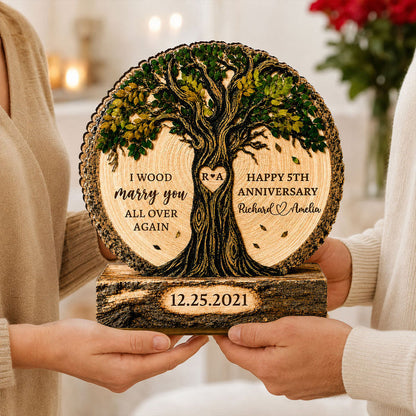 "I Wood Marry You" – Couple Tree Personalized Wooden Plaque | Gift For Couples