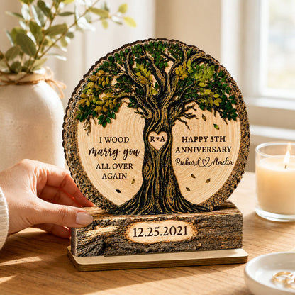 "I Wood Marry You" – Couple Tree Personalized Wooden Plaque | Gift For Couples