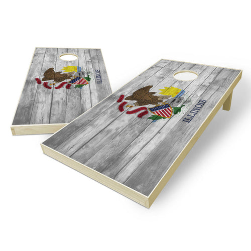 Illinois State Flag Cornhole Set - Distressed Wood