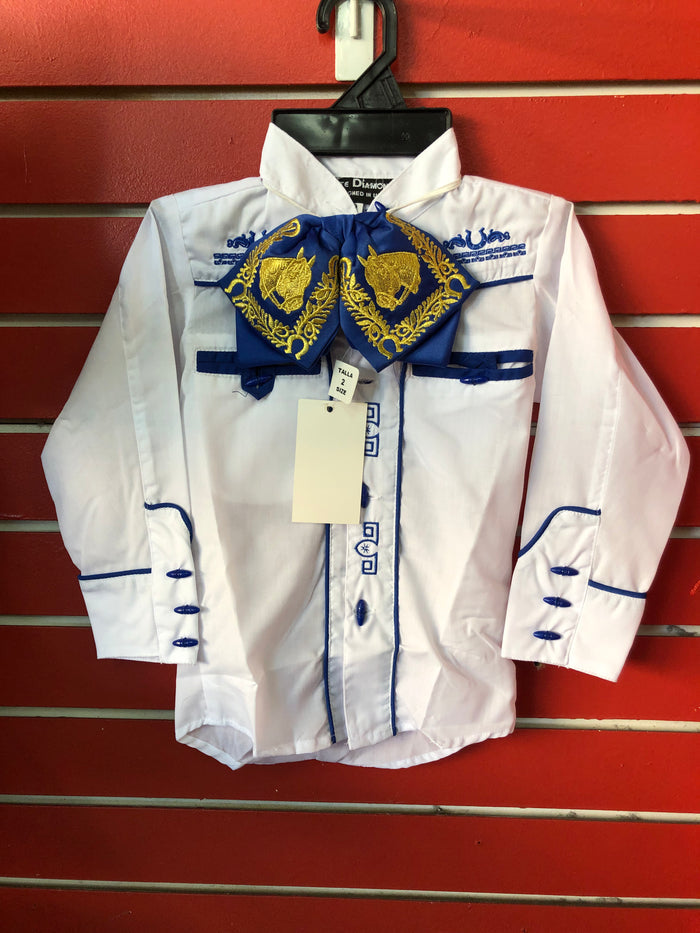 Camisa Charra Niño Blanco con Azul – Ropa Vaquera Mexicana