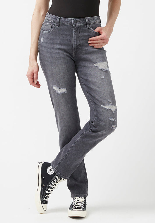 Buffalo Women Jeans Grey Denim Denim Pants Stretch High Rise Straight Fit