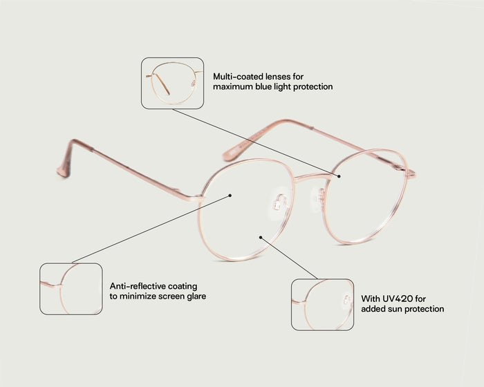 Skin::Jett Anti-Radiation Glasses round gold metal front diagonal (6627767025718)