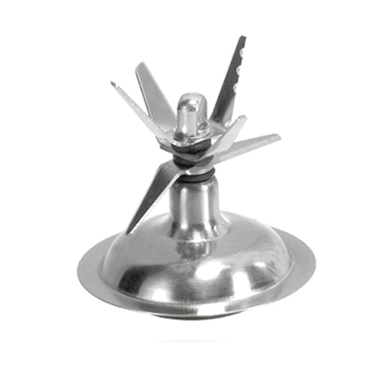 Der Unold Kreuzmesser-Einsatz für STANDMIXER 8865 (ab Fertigungsjahr 2013) ist eine Edelstahl-Klingenanordnung mit mehreren scharfen Klingen auf einer runden Basis zum effizienten Zerkleinern und Vermischen von Lebensmitteln oder Flüssigkeiten.
