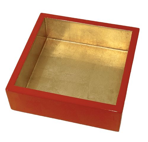 Lacquer Cocktail Napkin Holder in Coral & Gold - The Preppy Bunny
