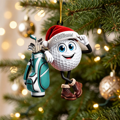 Leaning On The Golf Bag – Personalized Cute Golf Ball Mascot Christmas Hanging Ornament | Gift For Golf Lovers