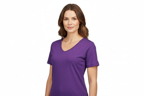 Lila dam t-shirt med V-ringning