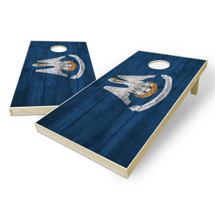 Louisiana State Flag Cornhole Set - Distressed Wood