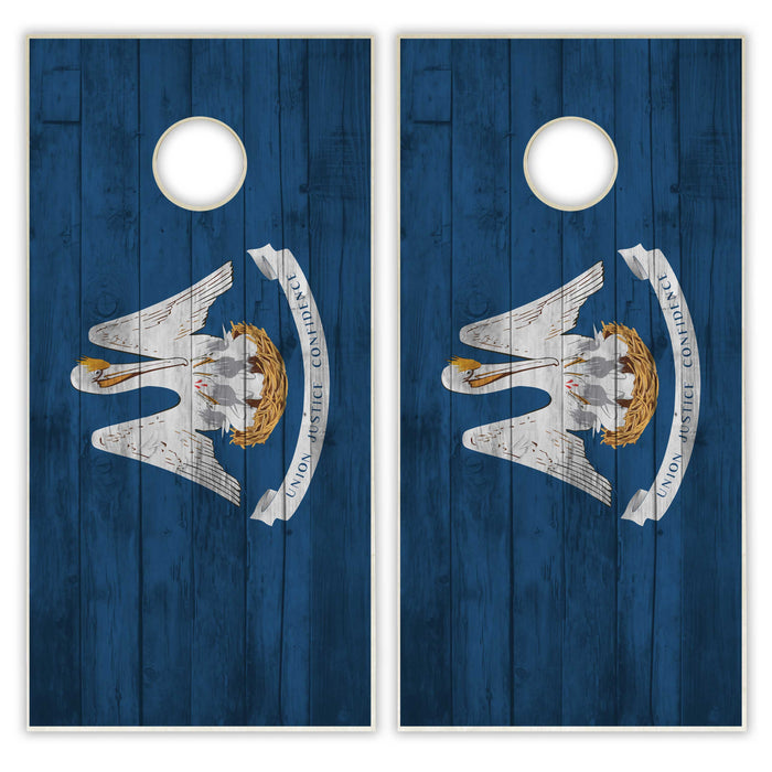 Louisiana State Flag Cornhole Set - Distressed Wood