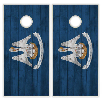 Louisiana State Flag Cornhole Set - Distressed Wood
