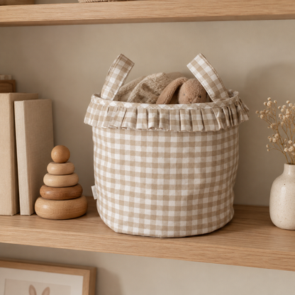 Mabel & Fox - Gingham Ruffle Basket - Beige