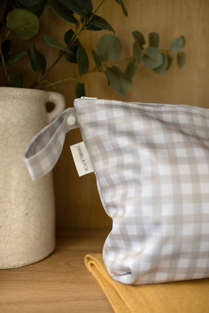 Mabel & Fox - Large Wet Bag - Beige Gingham - Mabel & Fox
