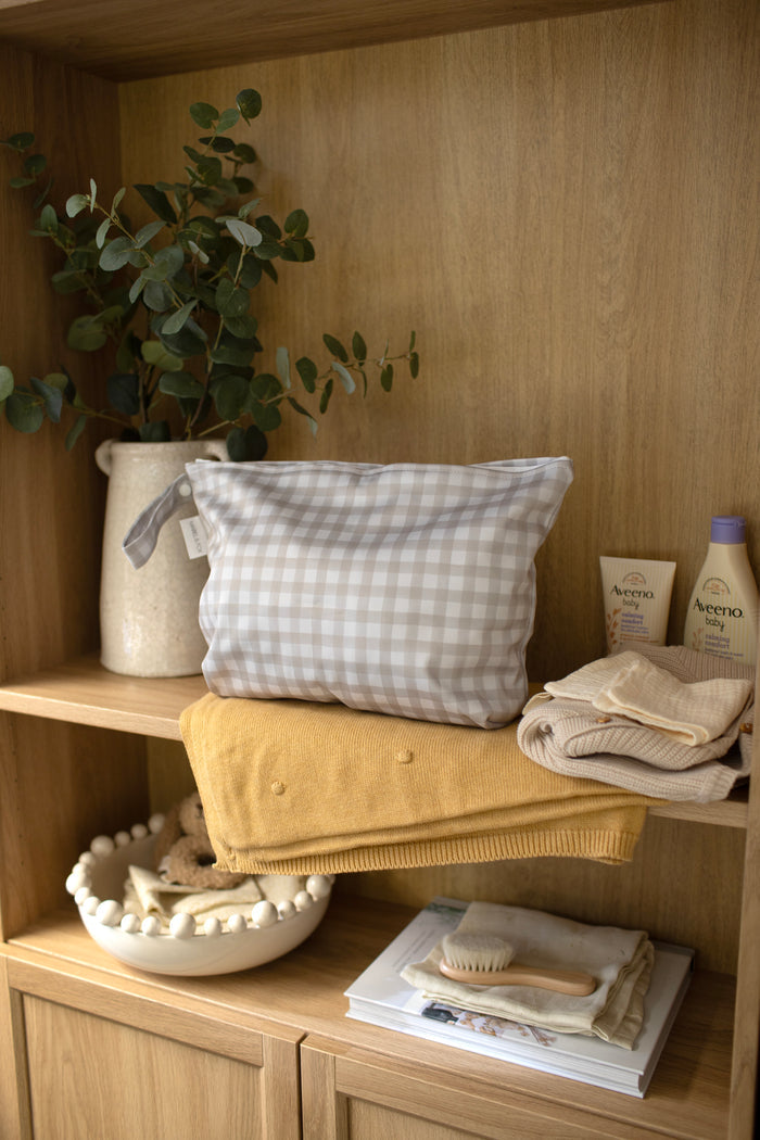 Mabel & Fox - Large Wet Bag - Beige Gingham - Mabel & Fox