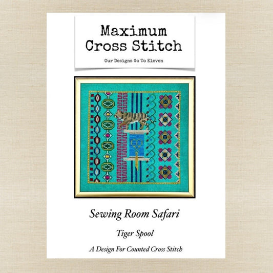 Maximum Cross Stitch - Sewing Room Safari: Tiger Spool - Booklet Chart IH and/or Roxy Floss
