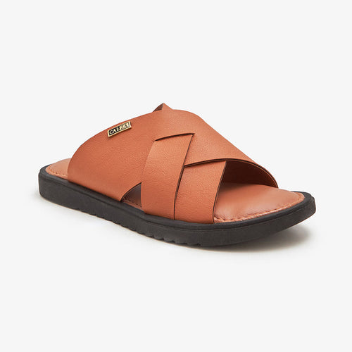 Tan Leather Slides for Men  by calza