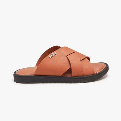 tan Soft leather slides for men by calza