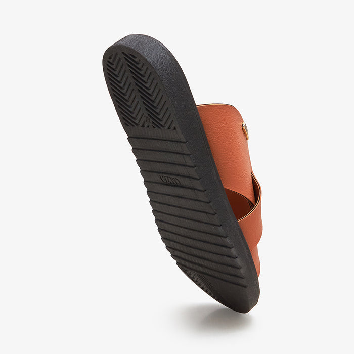 tan brown Soft leather chappal for men by calza