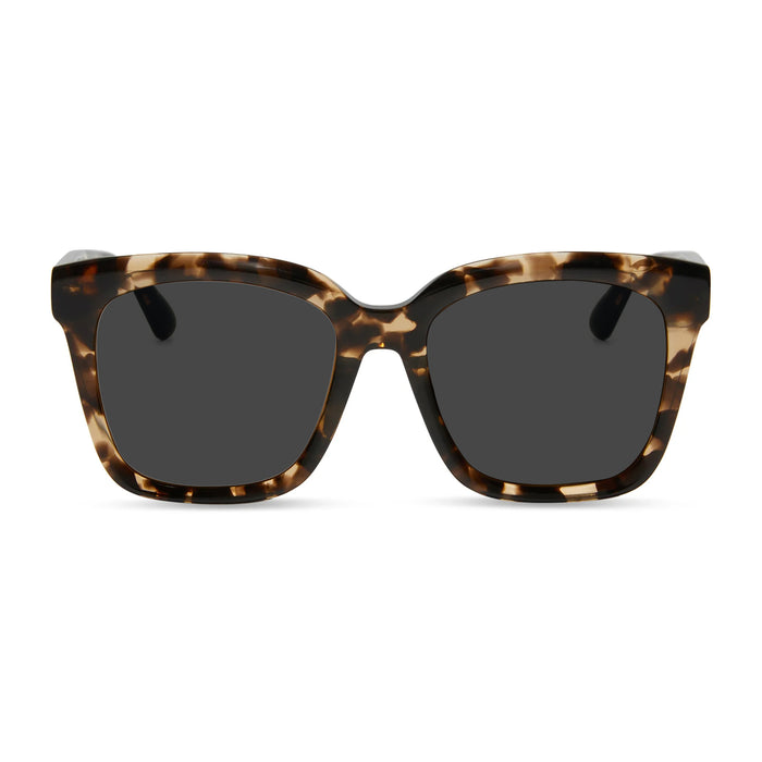 diff eyewear meredith square prescription sunglasses with a espresso tortoise acetate frame and prescription lenses front view