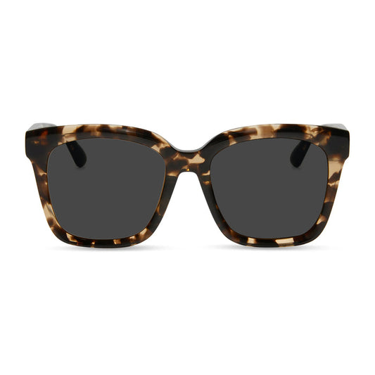 diff eyewear meredith square prescription sunglasses with a espresso tortoise acetate frame and prescription lenses front view