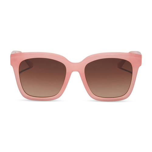 diff eyewear featuring the meredith square sunglasses with a peach frame and brown gradient polarized lenses front view