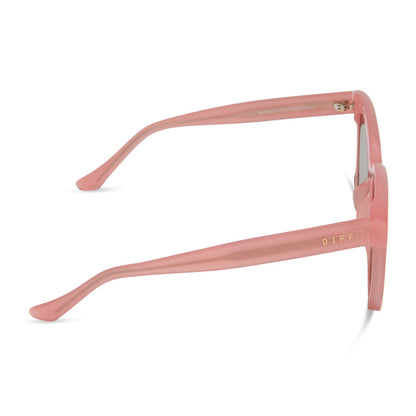 diff eyewear featuring the meredith square sunglasses with a peach frame and brown gradient polarized lenses side view