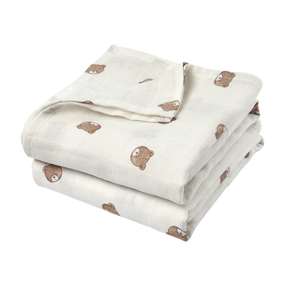 Meyco – Muslin Cloths 120x120cm (2 Pack) – Bear Multicolor