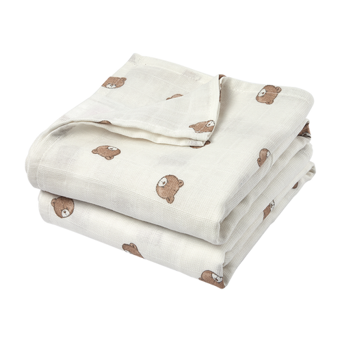 Meyco – Muslin Cloths 120x120cm (2 Pack) – Bear Multicolor