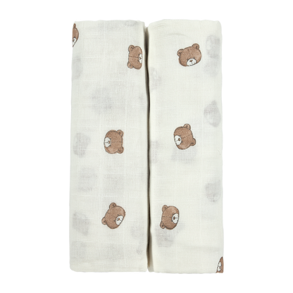 Meyco – Muslin Cloths 120x120cm (2 Pack) – Bear Multicolor