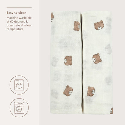 Meyco – Muslin Cloths 120x120cm (2 Pack) – Bear Multicolor