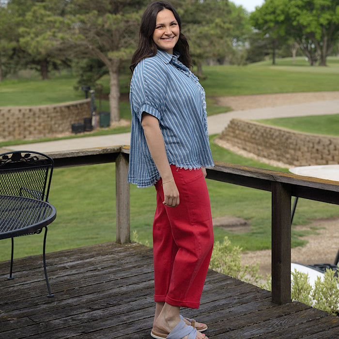 Mineral Washed Striped Button Down Top