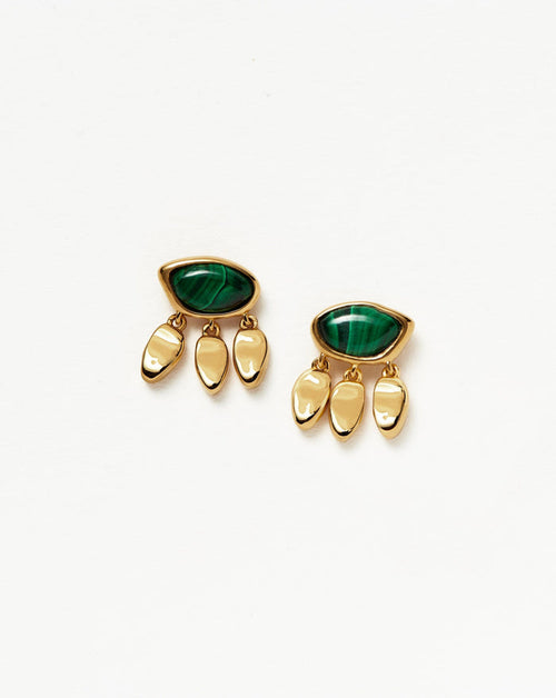 Molten Gemstone Charm Stud Earrings | 18ct Gold Plated Vermeil/Malachite Earrings Missoma