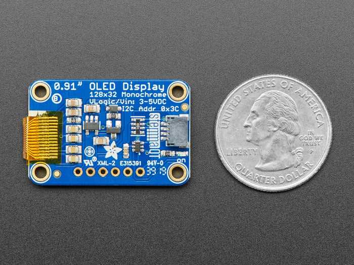 Monochrome 0.91" 128x32 I2C OLED Display - STEMMA QT / Qwiic by Adafruit - The Pi Hut