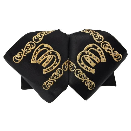 Moño Charro White Diamond negro con herradura dorada