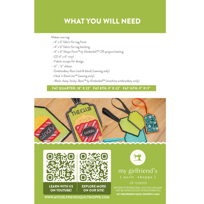 Movie Night Bag Tag (Downloadable Sewing and Machine Embroidery Pattern)