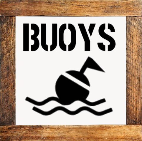 Nautical Metal “Buoys & Gulls” Bathroom Sign Set 6x6”