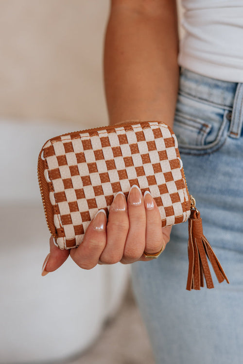 Never On Schedule Checkered Wallet - Cognac