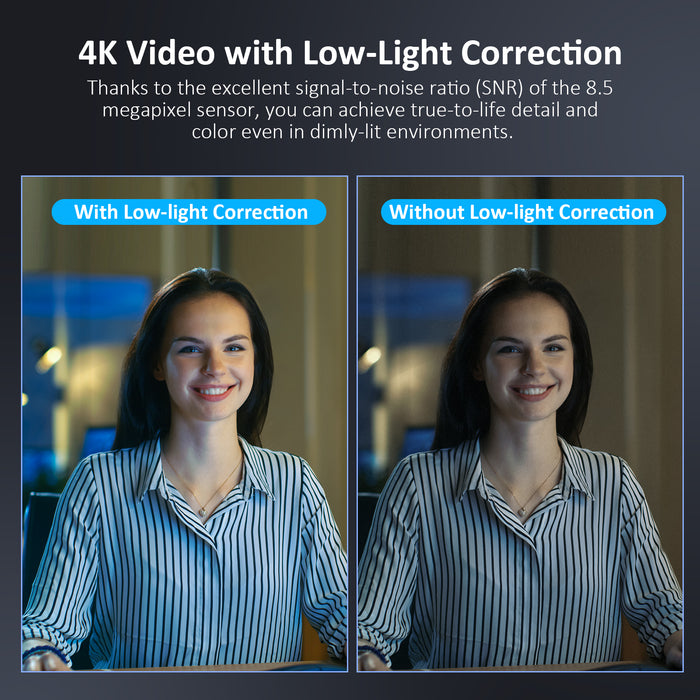 8.5 megapixel sensor webcam with low-light correction provides clearer image in dim environments.