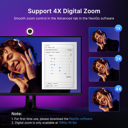 4X zoom enabled via the NexiGo Webcam App