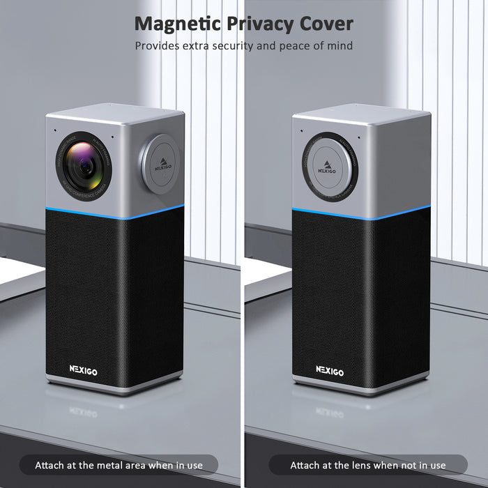 Conference Camera with magnetic privacy cover, attaches magnetically when not in use.